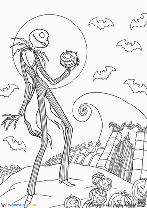 Jack Skellington Coloring Page in Halloween Town