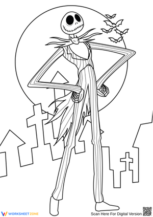 Jack Skellington Coloring Page Standing Proud Under the Full Moon