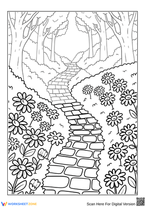 Daisy Flower Path in the Forest Coloring Page