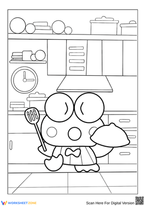 Keroppi Cooking in the Kitchen Coloring Page
