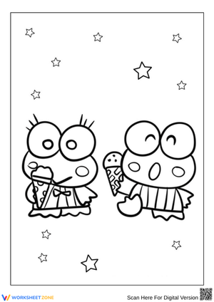 Keroppi and Friend Enjoying Ice Cream Coloring Page