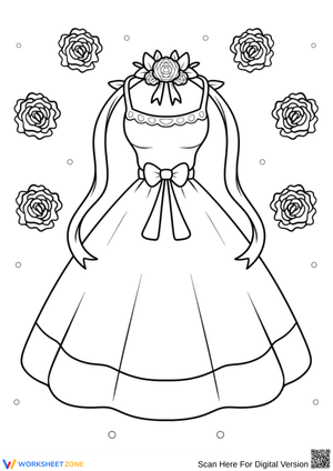 Elegant Dress Coloring Page with Floral Accents