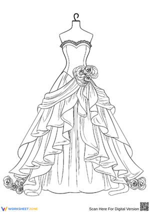 Rose-Themed Ball Gown Dress Coloring Page