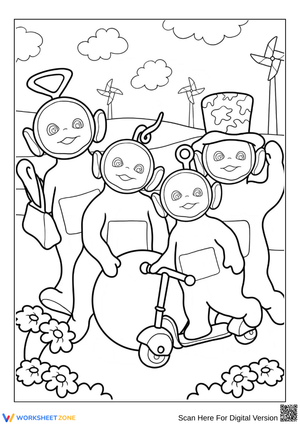 Teletubbies Group Scooter Adventure Coloring Page