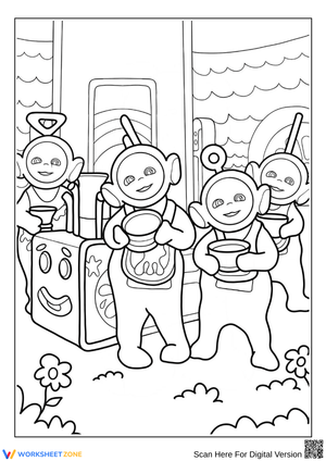 Teletubbies Enjoying Tubby Custard Coloring Page