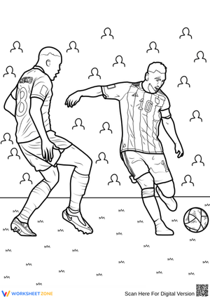 Messi Dribbling Past Defender – Soccer Action Coloring Page