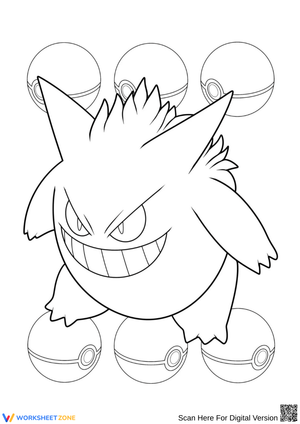 Gengar with Poké Balls Coloring Page