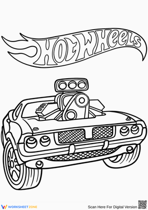 Hot Wheels Coloring Page – Muscle Car with Giant Engine