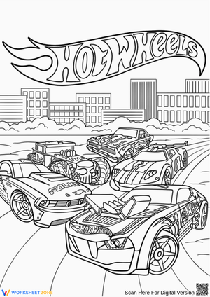 Hot Wheels Coloring Page – Race Cars in City Streets