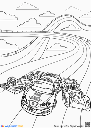 Hot Wheels Coloring Page – Triple Car Race on Looping Track