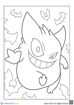 Gengar with Bats Halloween Pokémon Coloring Page