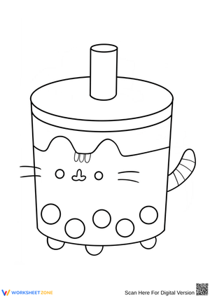 Cute Bubble Tea Cat Coloring Page