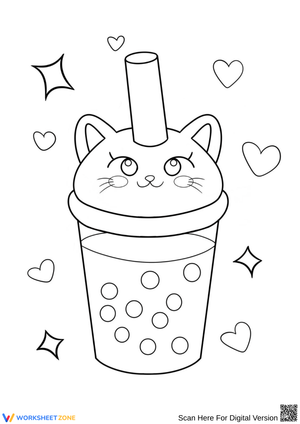 Cute Cat Boba Drink Coloring Page