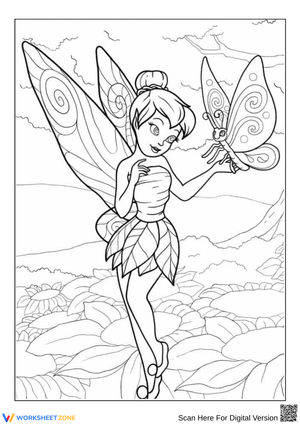 Tinker Bell and Butterfly Coloring Page