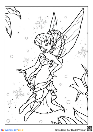 Tinker Bell Floating in Flower Garden Coloring Page