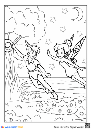 Tinker Bell and Fairy Friend Flying Coloring Page