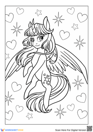 Twilight Sparkle Flying with Hearts and Stars Coloring Page