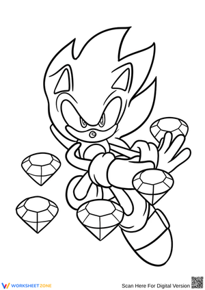 Hyper Sonic with Chaos Emeralds Coloring Page