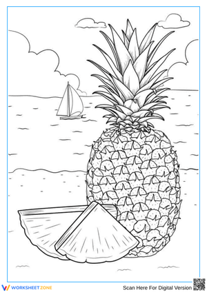 Realistic Pineapple at the Beach Coloring Page