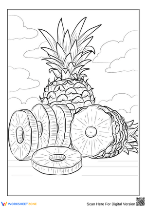 Realistic Pineapple with Slices Coloring Page