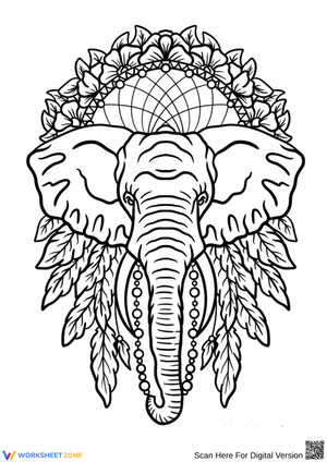 Dreamcatcher Elephant Coloring Page for Mindful Relaxation