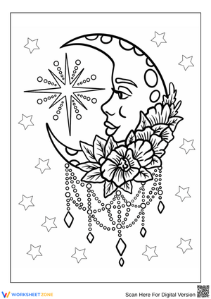 Moon and Floral Dreamcatcher Coloring Page for All Ages