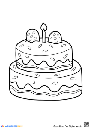 Birthday Cake Coloring Page with Candle and Sprinkles
