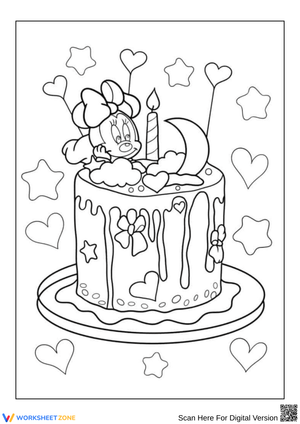 Minnie Mouse Birthday Cake Coloring Page