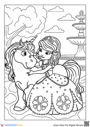Sofia the First and Unicorn Coloring Page
