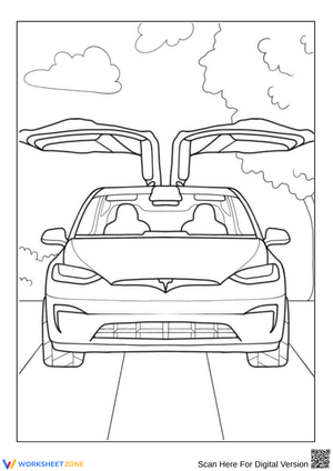 Tesla Model X Coloring Page with Falcon Wing Doors