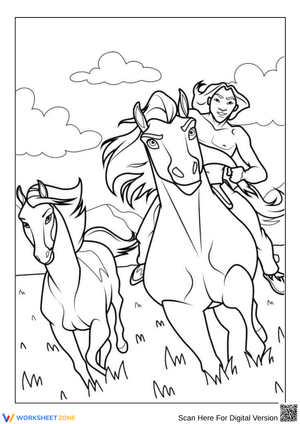 Spirit Coloring Page with Little Creek and Running Horses