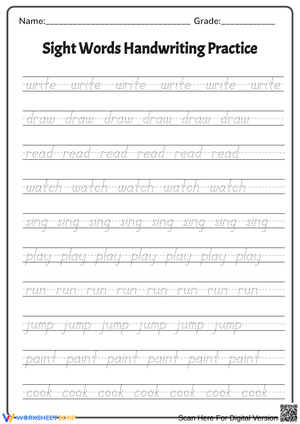 Sight Words Handwriting Practice Worksheet for Kids