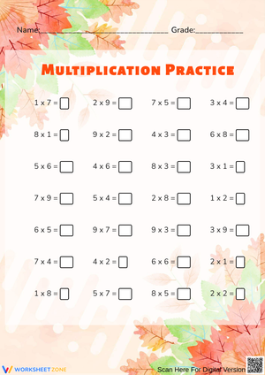 Multiplication Practice Worksheet for Kids