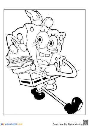 SpongeBob with Krabby Patty Coloring Page
