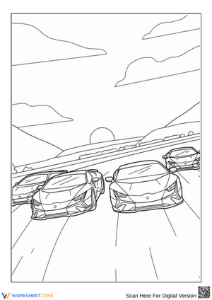 Lamborghini Highway Sunset Race Coloring Page