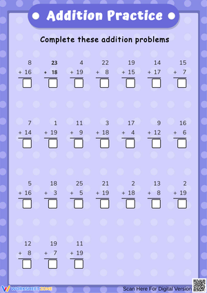 Addition Practice Worksheet for Kids