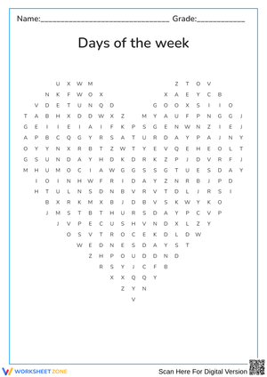 Find word Days of the week