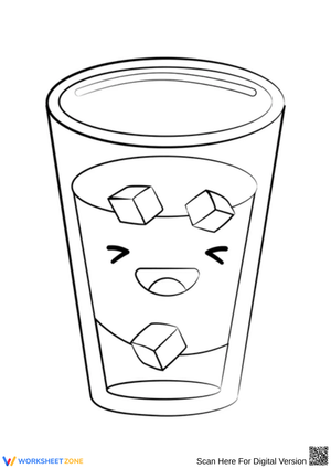 Smiling Glass of Water with Ice Cubes Coloring Page