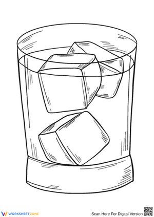Glass of Water with Ice Cubes Coloring Page