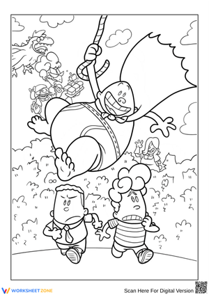Captain Underpants Swinging Into Action Coloring Page