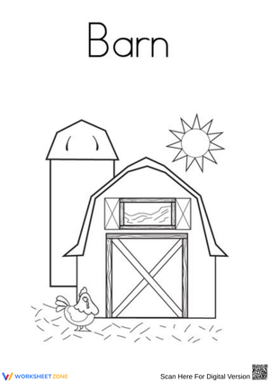 Barn Coloring Page with Chicken and Silo