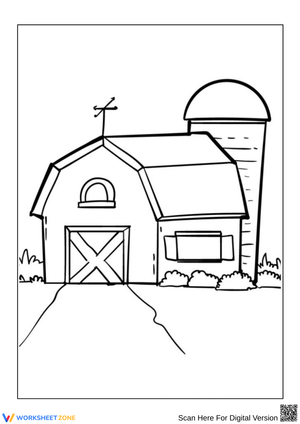 Classic Farm Barn with Silo Coloring Page