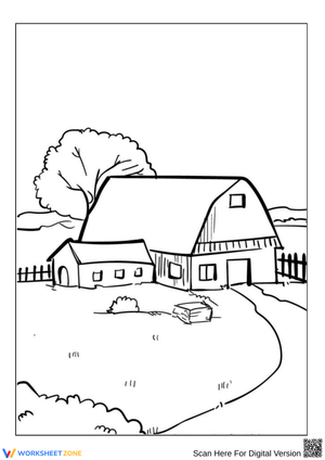 Country Barn with Shed Coloring Page