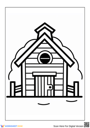 Simple Barn with Fence Coloring Page