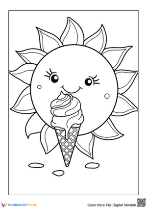 Cute Sun Eating Ice Cream Coloring Page