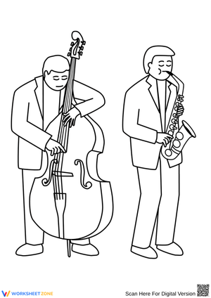 Jazz Musicians Coloring Page – Bass and Saxophone