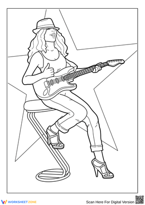Female Guitarist Coloring Page – Rock Star Style