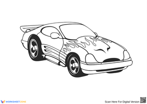 Flaming Sports Car Coloring Page for Kids