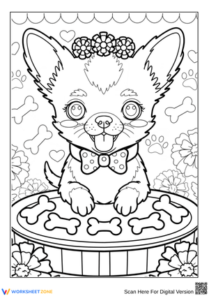 Adorable Chihuahua with Flowers and Dog Bones Coloring Page