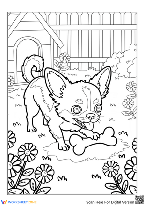 Playful Chihuahua with Bone in Garden Coloring Page